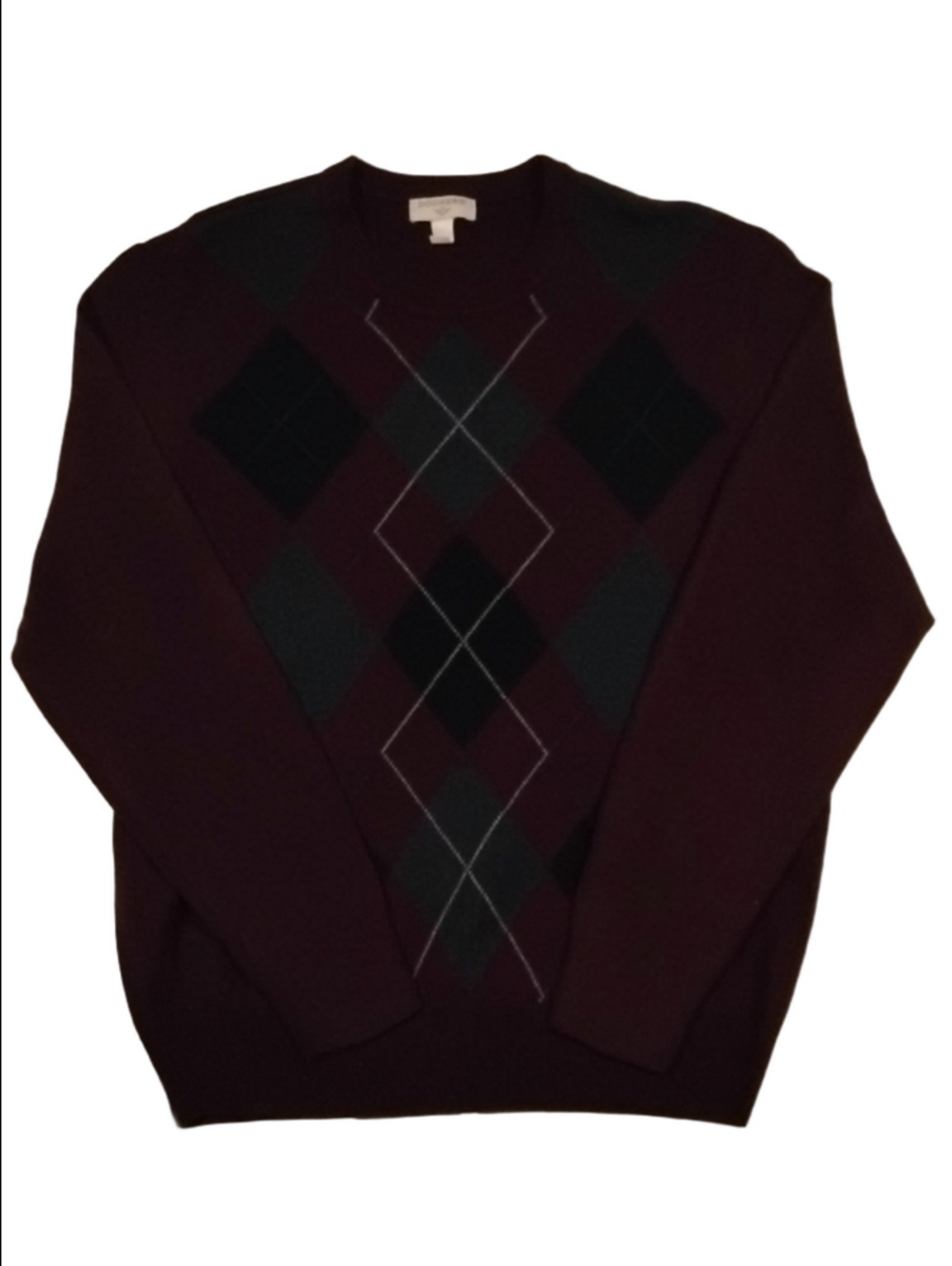 Dockers Men's Argyle Crewneck Plum Sweater with Black & Gray Accents